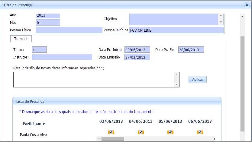 Lista de Presença de Treinamento