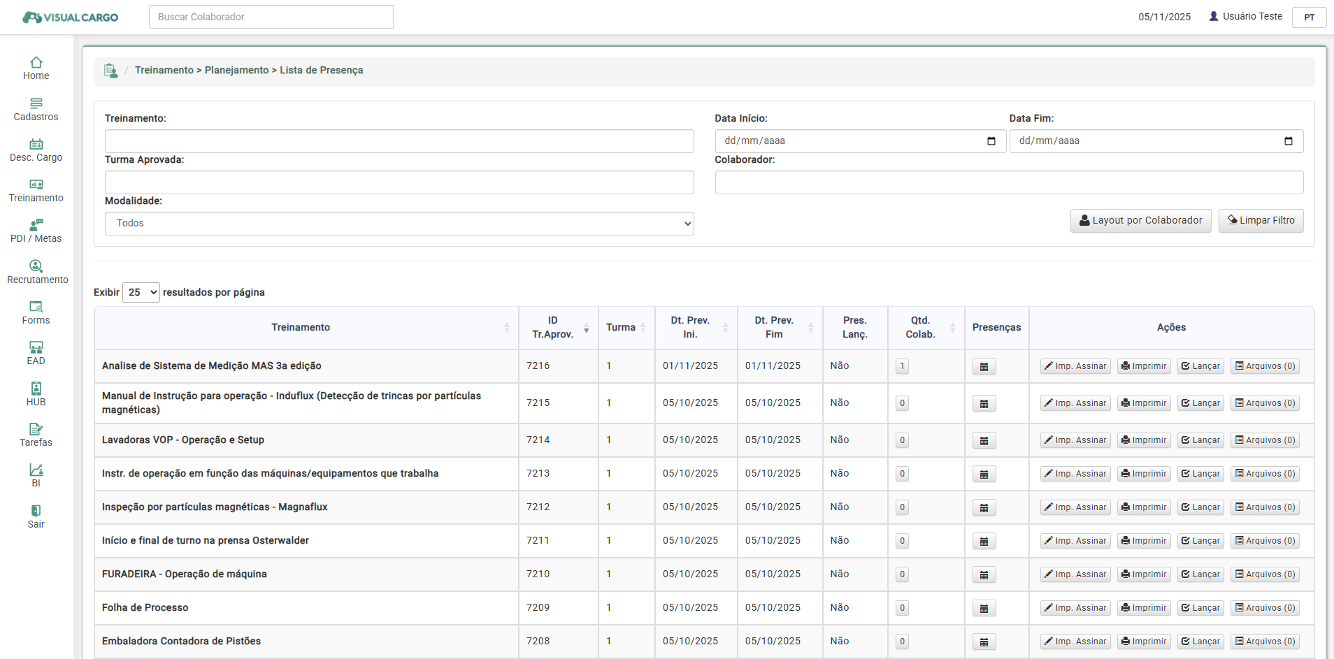 Lista de Presença Digital Visual Cargo
