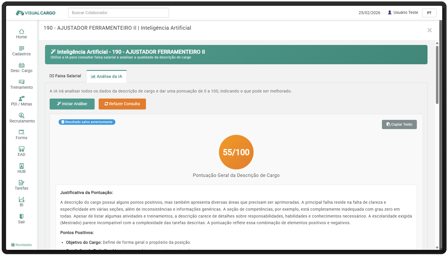 Análise de IA para descrição de cargos
