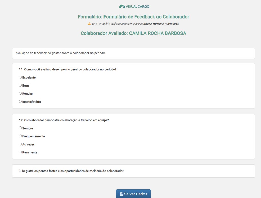 Formulário de feedback ao colaborador