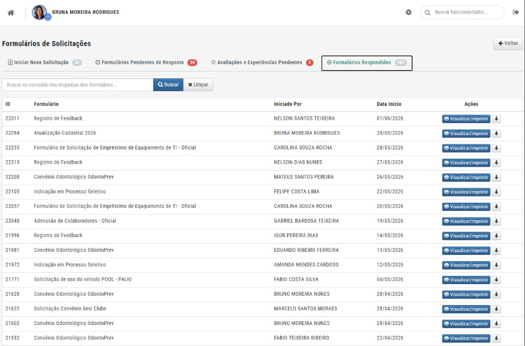 Formulários respondidos no HUB