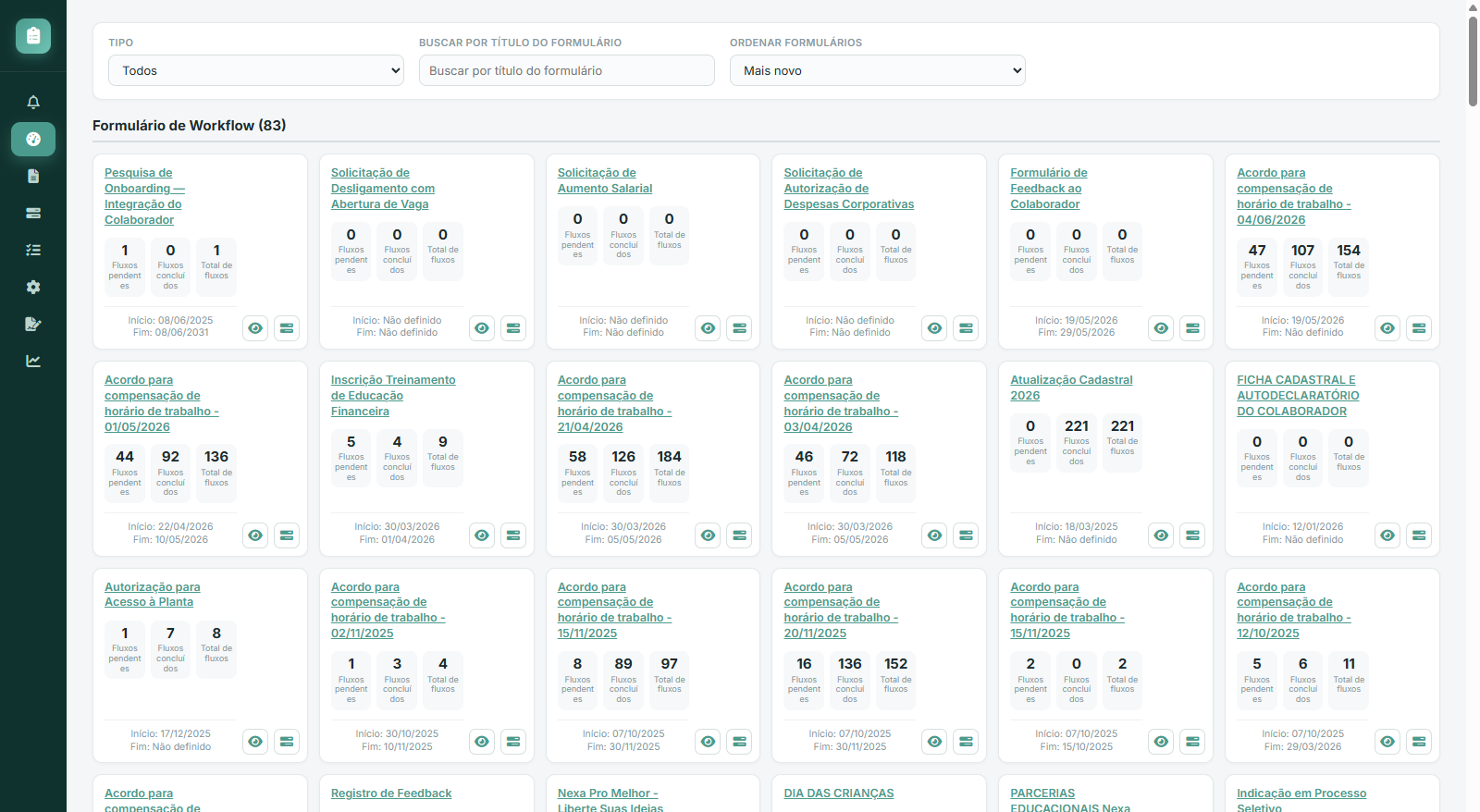 Galeria de formulários de workflow