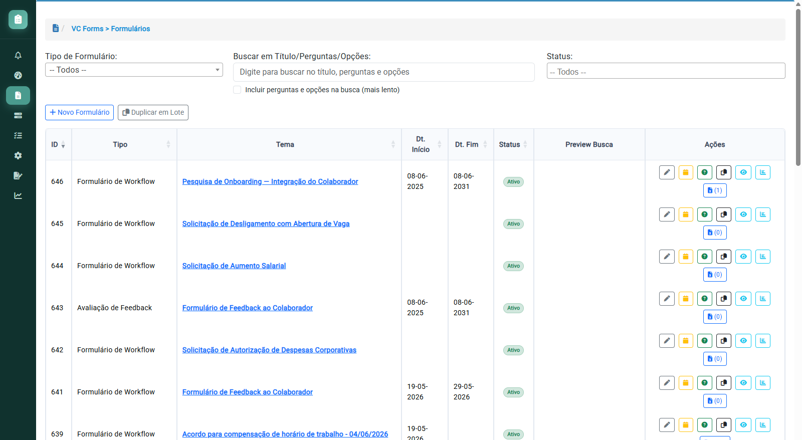 VC Forms — listagem de formulários